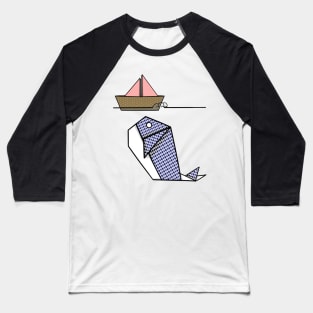 Origami Moby Dick Whale Baseball T-Shirt